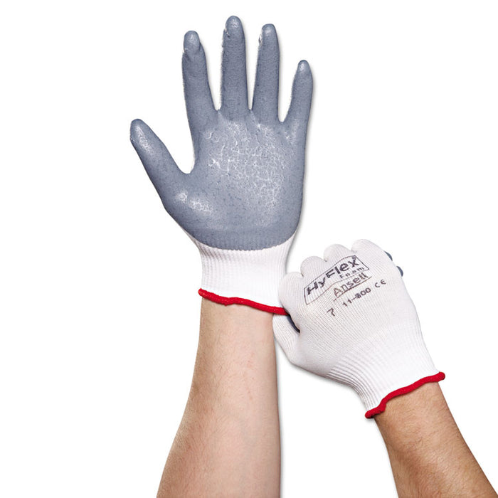HyFlex Foam Gloves, White/Gray, Size 7, 12 Pairs