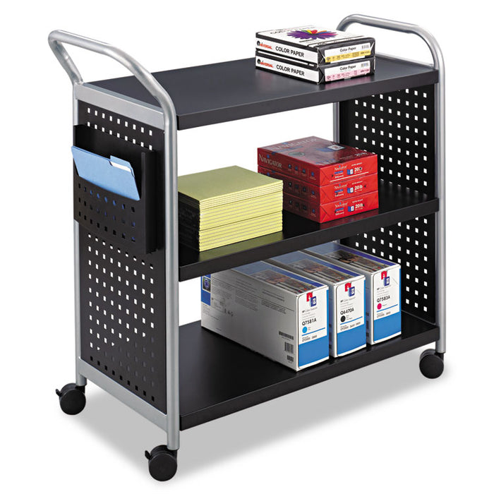 Scoot Three-Shelf Utility Cart, 31w x 18d x 38h, Black/Silver