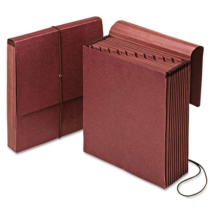 Vertical Indexed Expanding File, 12 Sections, Elastic Cord Closure, 1/12-Cut Tabs, Letter Size, Red Fiber