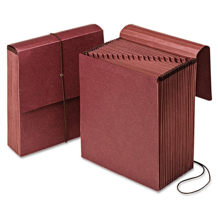 Vertical Indexed Expanding File, 21 Sections, Elastic Cord Closure, 1/21-Cut Tabs, Letter Size, Red Fiber
