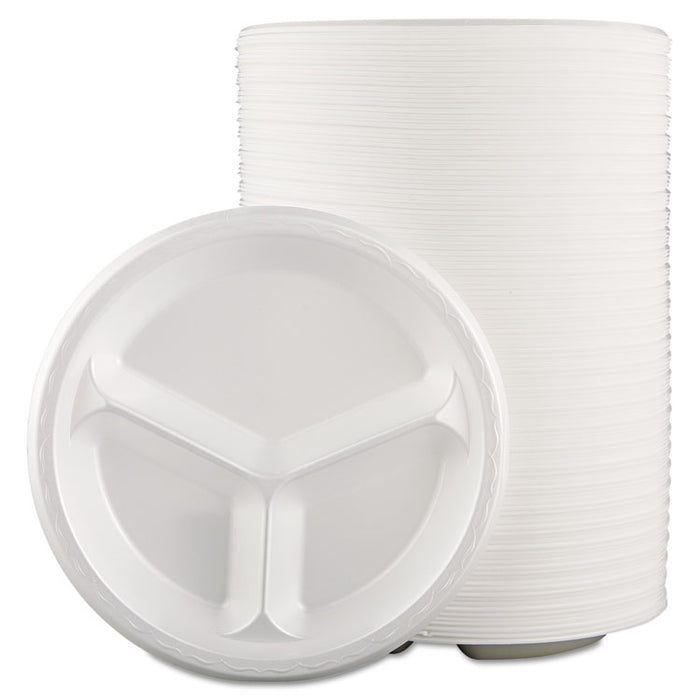 Elite Laminated Foam Dinnerware, 3-Comp Plate, 10.25"Dia, White, 125/PK, 4 PK/CT