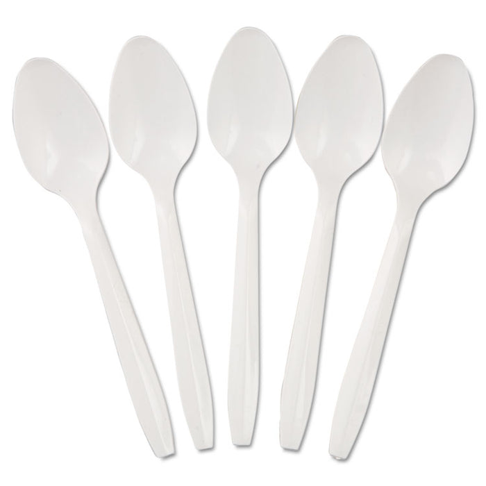 Medium-Weight Cutlery, Teaspoon, White, 100/Box, 10 Boxes/Carton