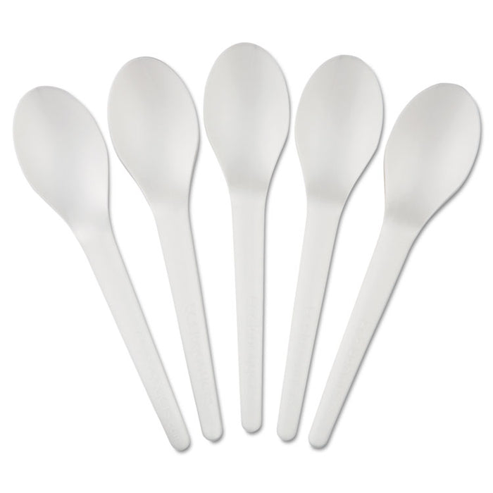 Plantware Compostable Cutlery, Spoon, 6", Pearl White, 50/Pack, 20 Pack/Carton
