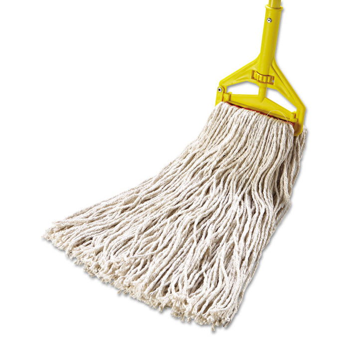 Cotton/Synthetic Cut-End Blend Mop Head, 24oz, 1" Band, White, 12/Carton