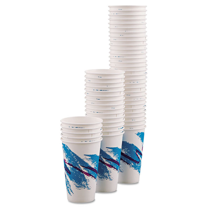 Jazz Paper Hot Cups, 16oz, Polycoated, White/Green/Purple, 1000/Carton