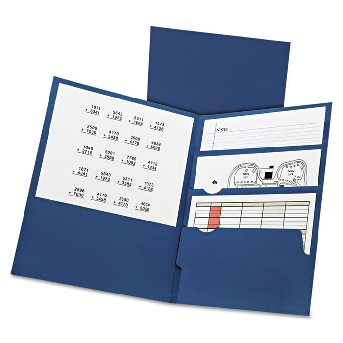 Divide It Up Four-Pocket Paper Folders, 125-Sheet Capacity, 11 x 8.5, Navy, 20/Box