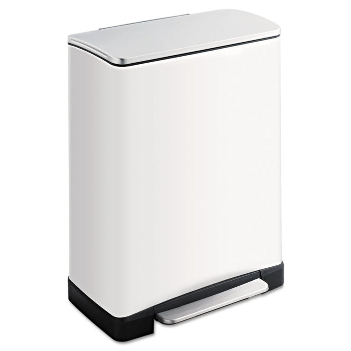 Square Step-On Cans, Steel, 13 gal, White