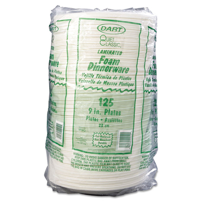 Quiet Classic Laminated Foam Dinnerware, Plate, 9" dia, WH, 125/PK, 4 Packs/CT