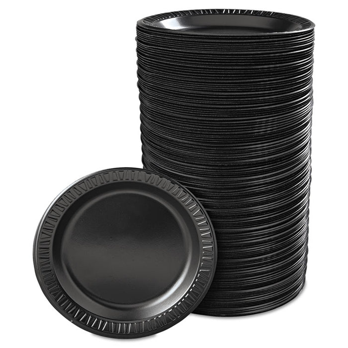 Quiet Classic Laminated Foam Dinnerware, Plate, 9" dia, Black, 125/Pk, 4 Pks/Ctn