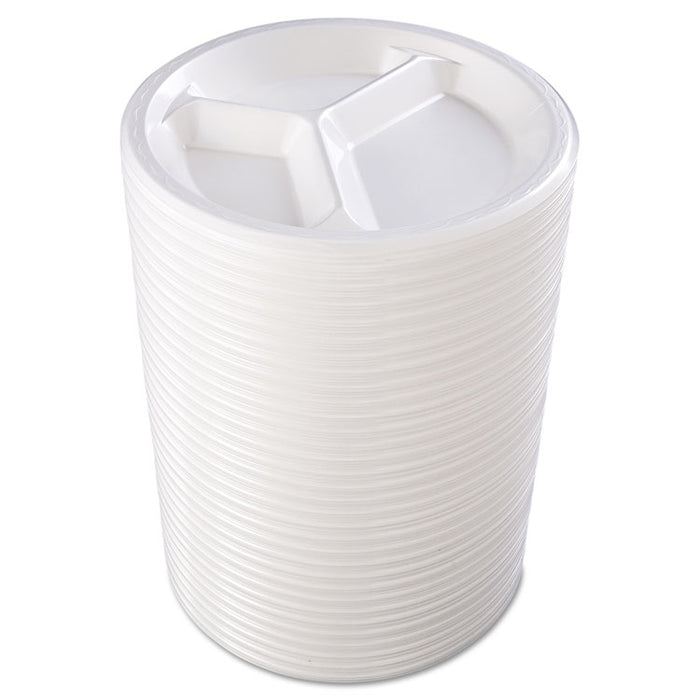 Elite Laminated Foam Dinnerware, 3-Comp Plate, 10.25"Dia, White, 125/PK, 4 PK/CT