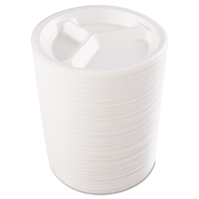 Foam Dinnerware, Plate, 3-Comp, 10 1/4" dia, White, 125/Pack, 4 Packs/Carton