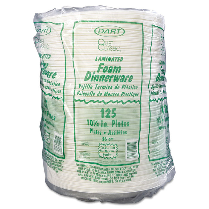 Quiet Classic Laminated Foam Dinnerware, Plate, 10.25" dia, White, 125/Pack, 4 Packs/Carton