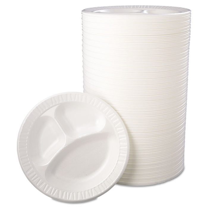 Laminated Foam Dinnerware, Plate, 3-Comp, 10 1/4", White, 125/Pk, 4 Pks/Ctn