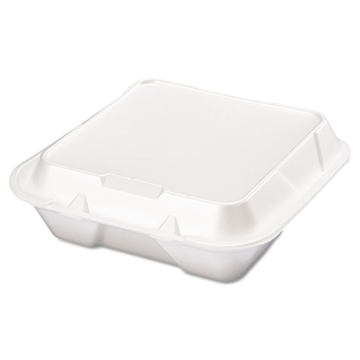 Snap It Foam Container, 3-Comp, 9 1/4 x 9 1/4 x 3, White, 100/Bag, 2 Bags/Carton
