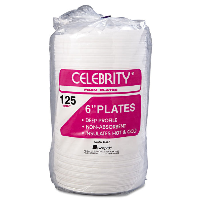 Foam Dinnerware, Plate, 6" dia, White, 125/Pack, 8 Packs/Carton