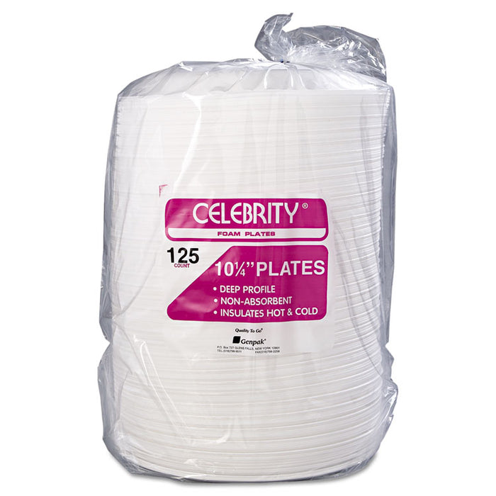 Foam Dinnerware, Plate, 10 1/4" dia, White, 125/Pack, 4 Packs/Carton