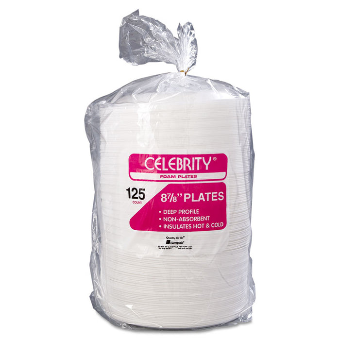 Foam Dinnerware, Plate, 8 7/8" dia, White, 125/Pack, 4 Packs/Carton