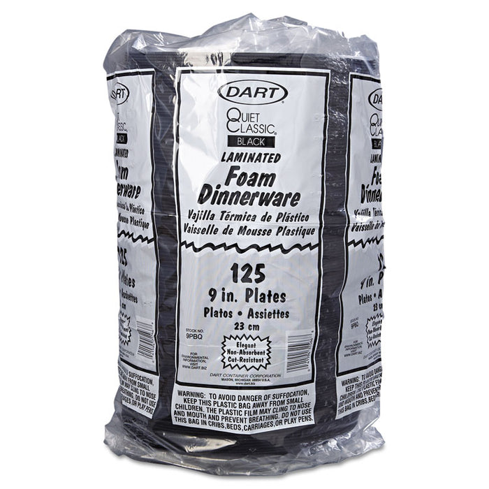 Quiet Classic Laminated Foam Dinnerware, Plate, 9" dia, Black, 125/Pk, 4 Pks/Ctn