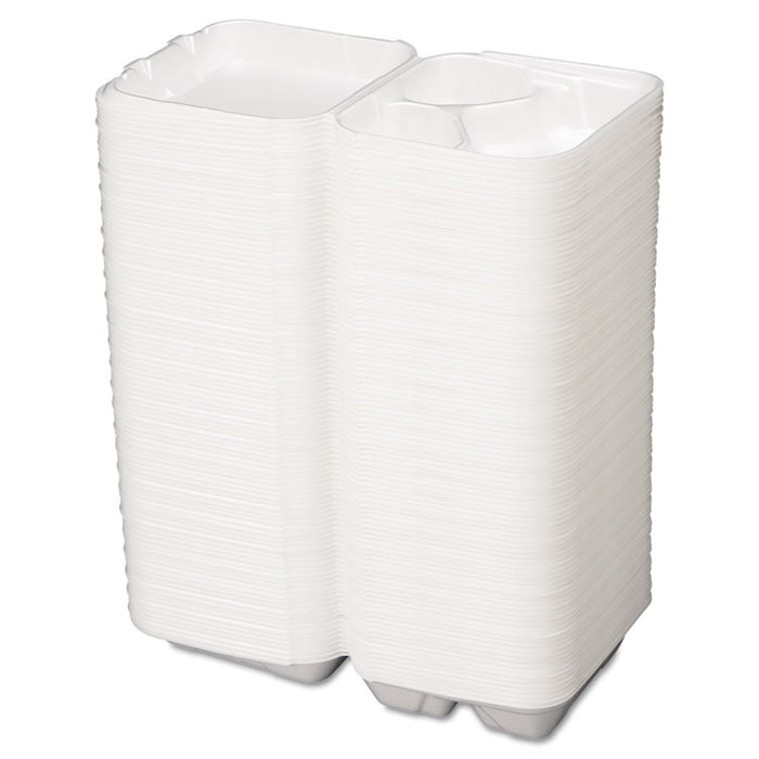 Snap It Foam Container, 3-Comp, 8 1/4 x 8 x 3, White, 100/Bag, 2 Bags/Carton