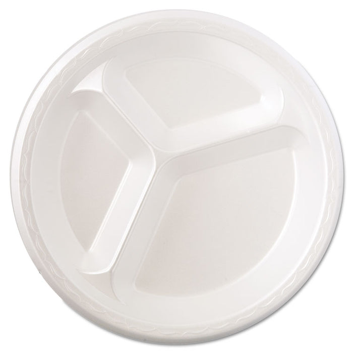 Foam Dinnerware, Plate, 3-Comp, 10 1/4" dia, White, 125/Pack, 4 Packs/Carton