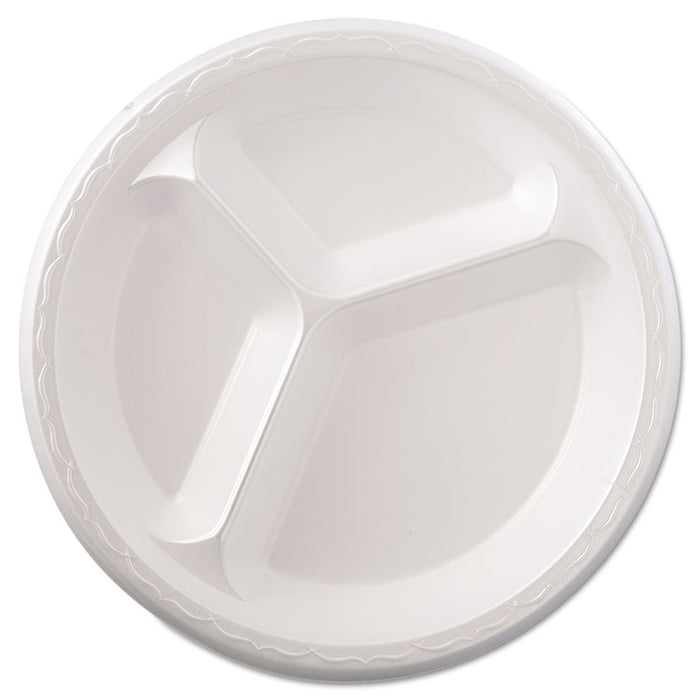 Elite Laminated Foam Dinnerware, 3-Comp Plate, 10.25"Dia, White, 125/PK, 4 PK/CT