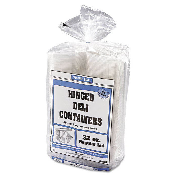 Clear Hinged Deli Container, 32oz, 7 1/4 x 6 2/5 x 2 5/8, 100/Bag, 2 Bags/Carton