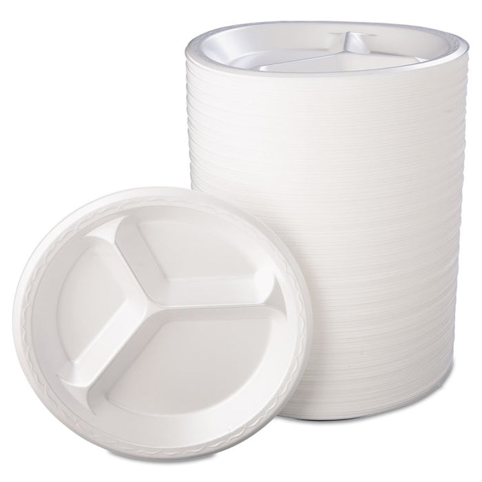 Foam Dinnerware, Plate, 3-Comp, 10 1/4" dia, White, 125/Pack, 4 Packs/Carton