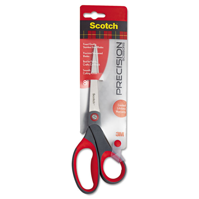 Precision Scissors, 8" Long, 3.13" Cut Length, Gray/Red Straight Handle