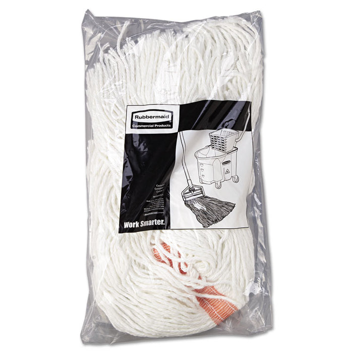 Premium Cut-End Rayon Mop Head, 16oz, White, 1" Orange Band, 12/Carton