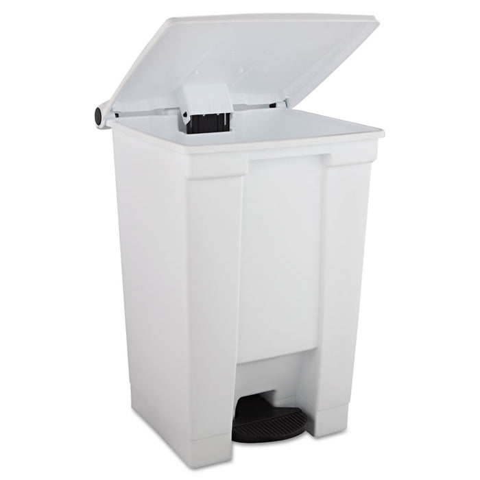 Indoor Utility Step-On Waste Container, Square, Plastic, 12 gal, White
