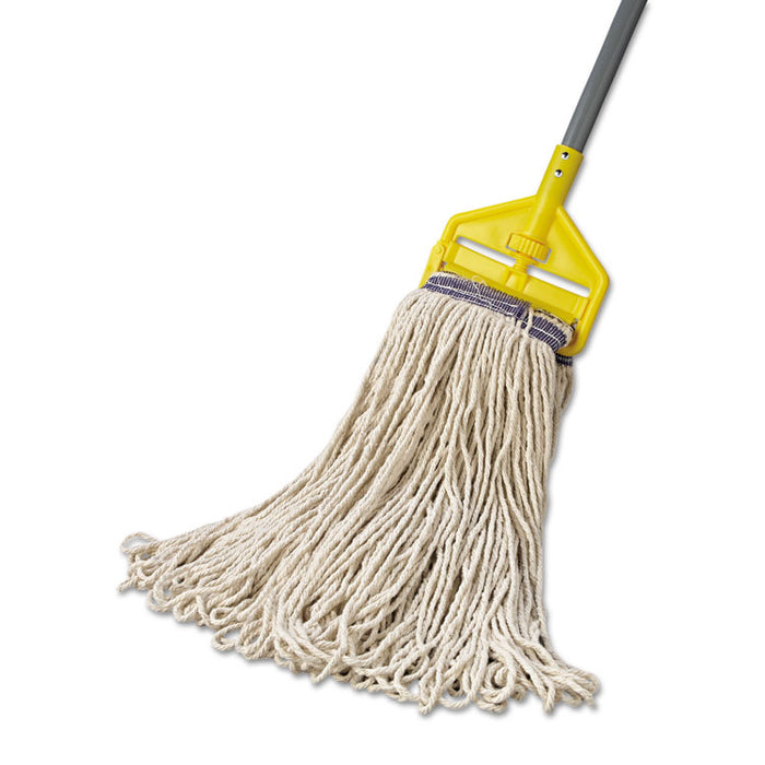 Universal Headband Mop Head, Cotton, White, 32oz, 1" Blue Band, 12/Carton