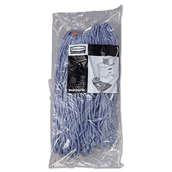 Cotton/Synthetic Cut-End Blend Mop Head, 16 oz, 1" Band, Blue, 12/Carton