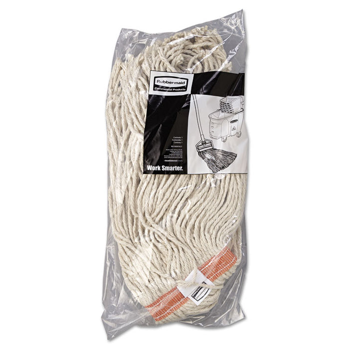 Premium Cut-End Cotton Wet Mop Head, 16oz, White, 1" Orange Band, 12/Carton