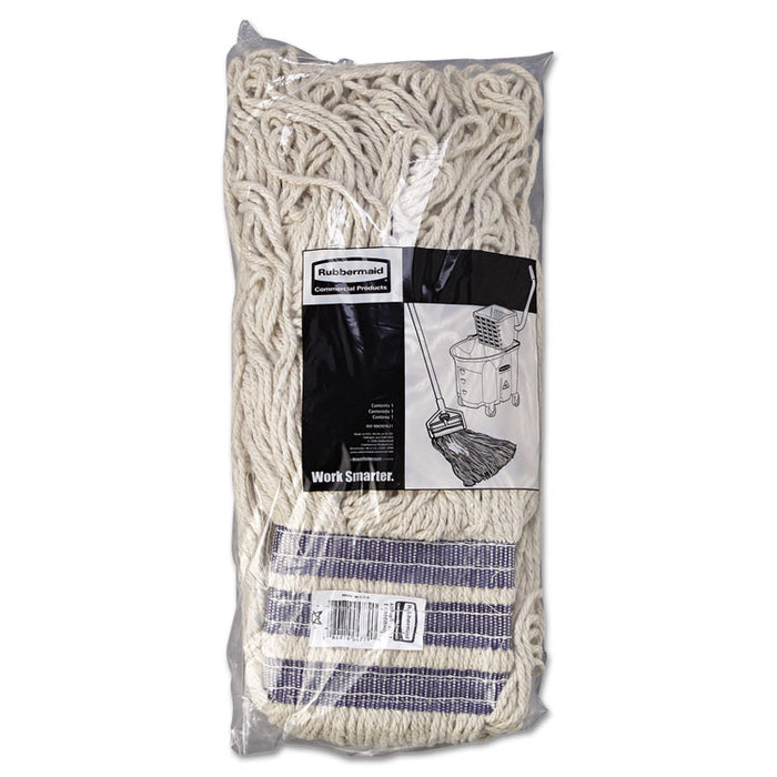 Universal Headband Mop Head, Cotton, White, 32oz, 1" Blue Band, 12/Carton