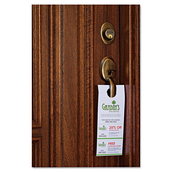 Door Hanger with Tear-Away Cards, 97 Bright, 65lb, 4.25 x 11, White, 2 Hangers/Sheet, 40 Sheets/Pack