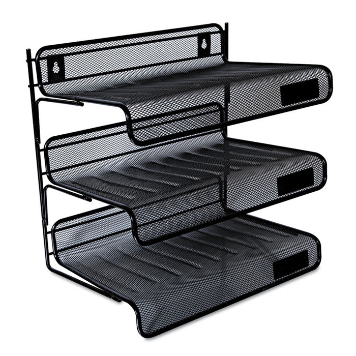 Deluxe Mesh Three-Tier Desk Shelf, 3 Sections, Letter Size Files, 13.25" x 9.25" x 12.38", Black