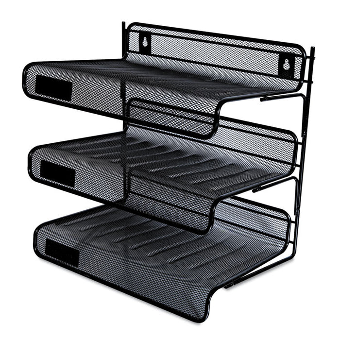Deluxe Mesh Three-Tier Desk Shelf, 3 Sections, Letter Size Files, 13.25" x 9.25" x 12.38", Black