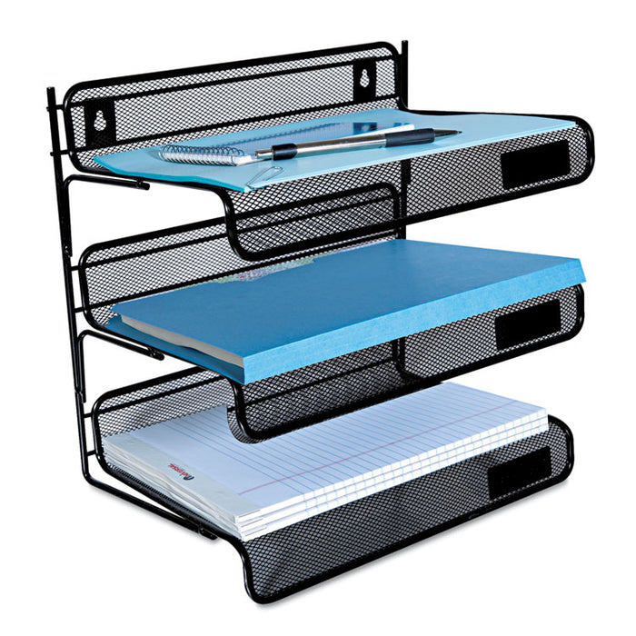 Deluxe Mesh Three-Tier Desk Shelf, 3 Sections, Letter Size Files, 13.25" x 9.25" x 12.38", Black