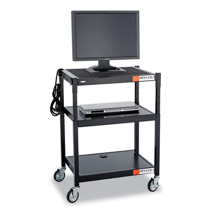 Adjustable-Height Steel AV Cart, 27.25w x 18.25d x 28.5 to 36.5h, Black