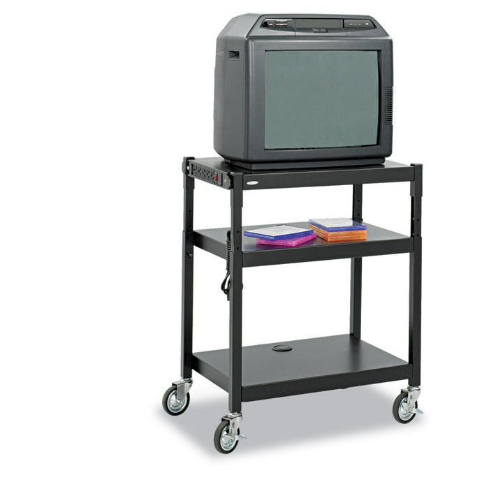 Adjustable-Height Steel AV Cart, 27.25w x 18.25d x 28.5 to 36.5h, Black