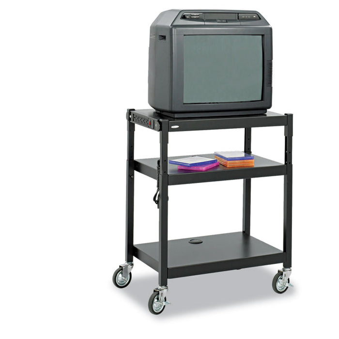 Adjustable-Height Steel AV Cart, 27.25w x 18.25d x 28.5 to 36.5h, Black
