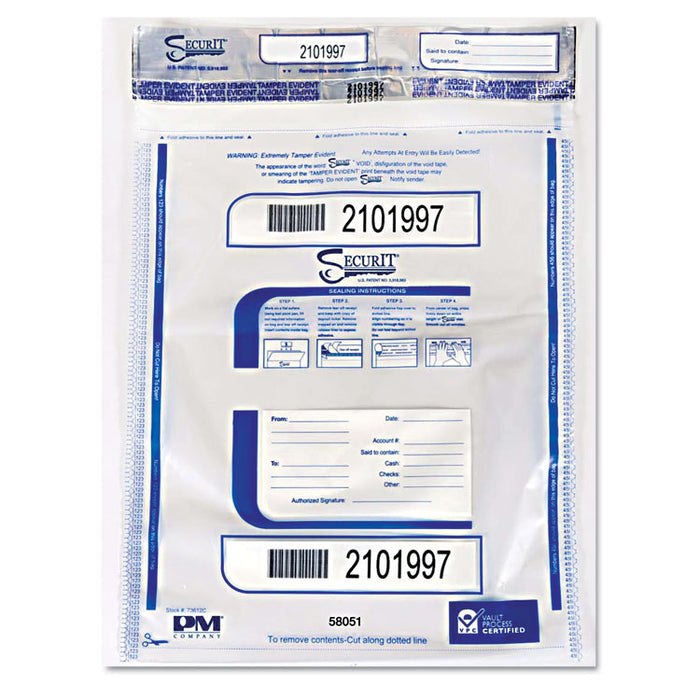 Triple Protection Tamper-Evident Deposit Bags, 19 x 24, Clear, 50/Pack