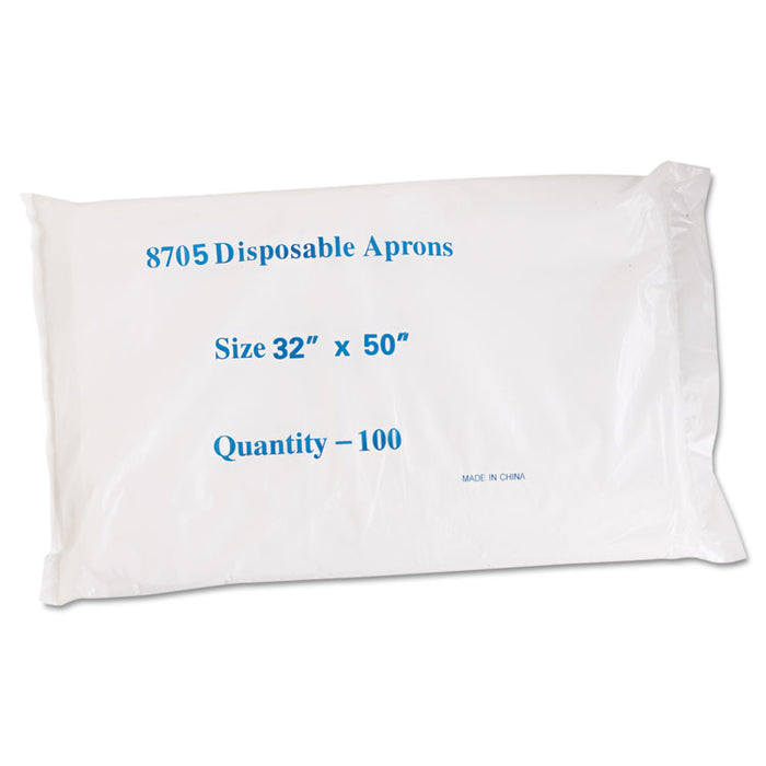 Disposable Apron, White, Poly, 28 x 45, 1.25 mil, One Size, 100/Pk