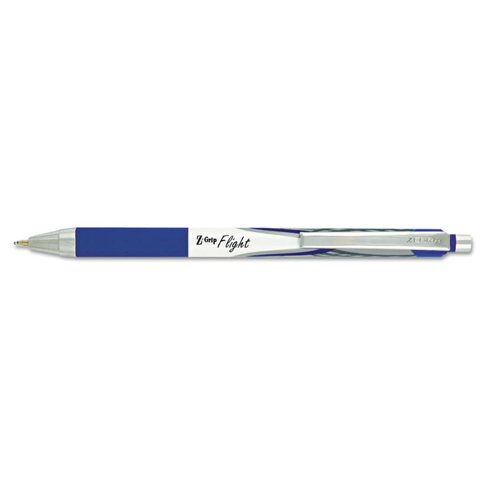 Z-Grip Flight Retractable Ballpoint Pen, 1.2mm, Blue Ink, White Barrel, Dozen