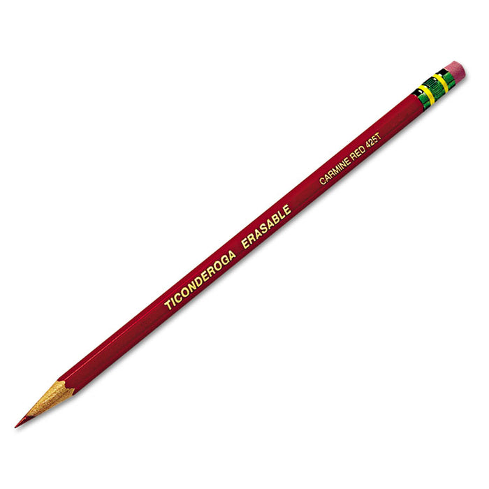 Erasable Colored Pencils, 2.6 mm, 2B (#1), Carmine Red Lead, Carmine Red Barrel, Dozen