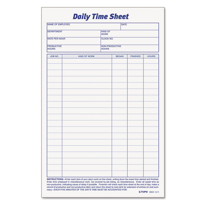 Daily Time and Job Sheets, 8 1/2 x 5 1/2, 200/Pad, 2/Pack