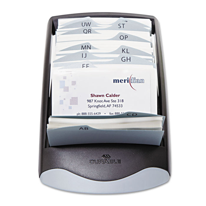 VISIFIX Desk Business Card File, Holds 200 4 1/8 x 2 7/8 Cards, Graphite/Black