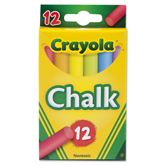 Chalk, 3" x 0.38" Diameter, 6 Assorted Colors, 12 Sticks/Box