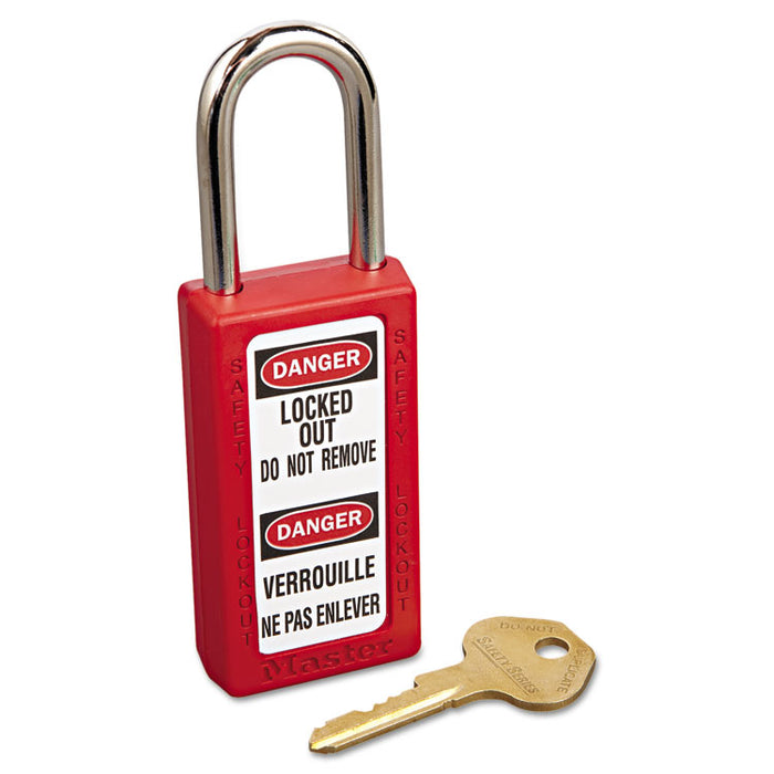 Lightweight Zenex Safety Lockout Padlock, 1 1/2" Wide, Red, 2 Keys, 6/Box