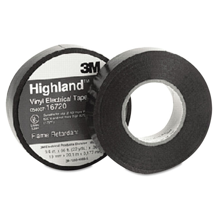 Highland Vinyl Commercial Grade Electrical Tape 16720, 0.75" x 66 ft, Black